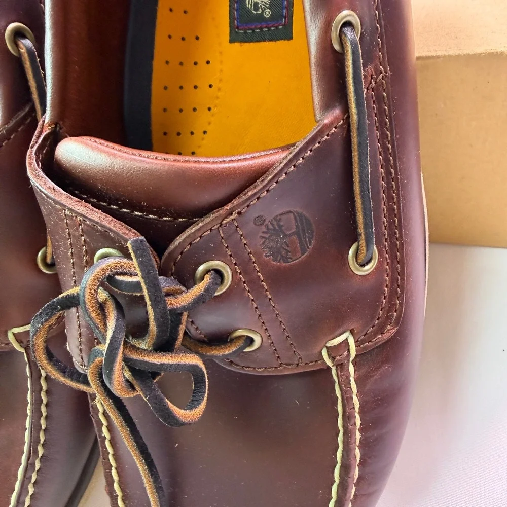 Timberland Mens Classic Boat Shoes Rootbeer Brown Leather Deck Shoes Size 14